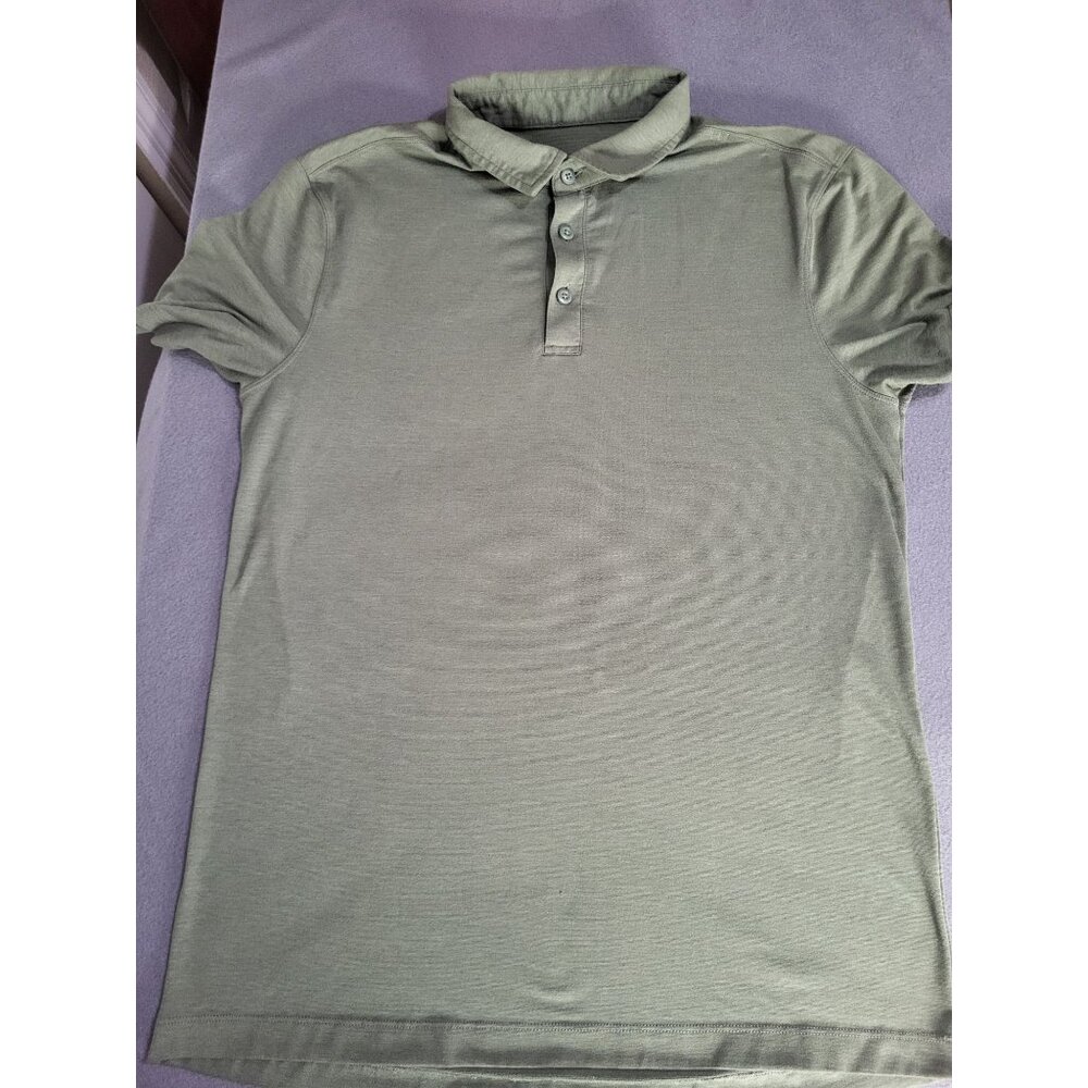 LULULEMON Men's Olive Green Polo Shirt Short Sleeve Athleisure Performance NO SZ - Picture 3 of 7